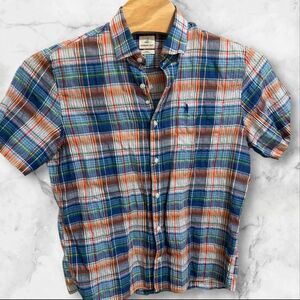 Johnnie-O Hangin‎ Out Plaid Button Up Shirt Short Sleeve Size Large Linen Blend